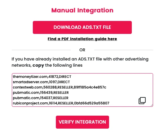 Ads txt manual integration