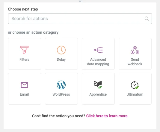 Available Actions on Thrive Automator