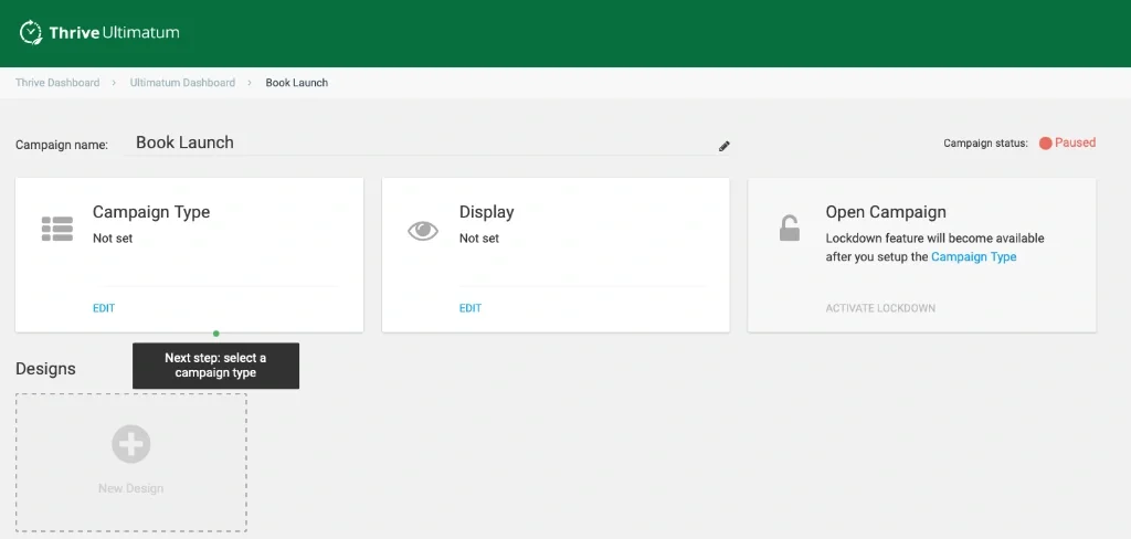 Creating a new campaign in Thrive Ultimatum