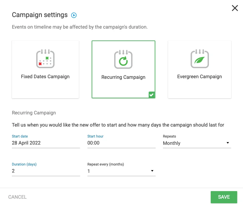 How to configure a Recurring campaign in Thrive Ultimatum