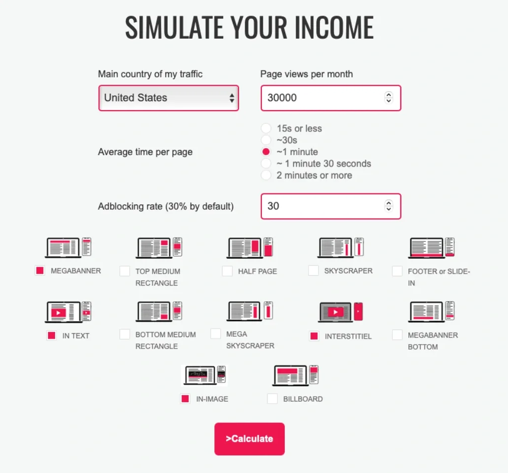 The Moneytizer income simulator