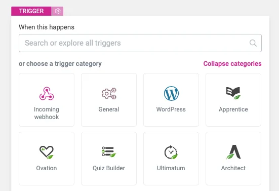 Triggers available on Thrive Automator