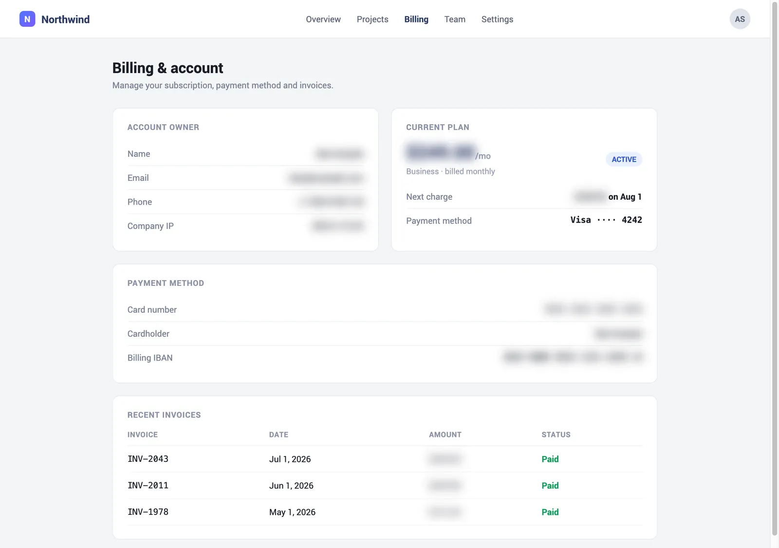 The same billing page with SafeCast in blur mode